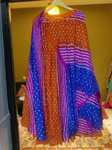Silk Bandhej Lehanga With Full Faliry