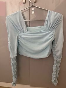 Chic Ruched Long Sleeve Square Neck Top