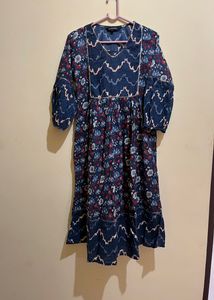 V Neck Floral Print A-Line Dress