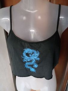 Black Dragon Print Crop Top