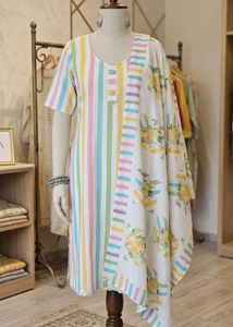 Pastel Striped Kurta Set with Floral Dupatta
