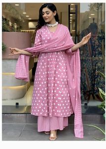Pink Polka Dot Kurta Set with Palazzo