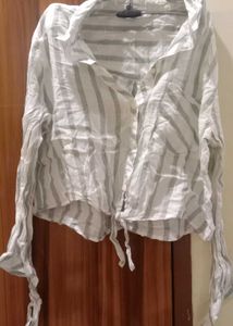 Striped Tie-Front Cropped Shirt