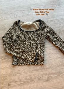 H&M Leopard Print Lace-Trim Top