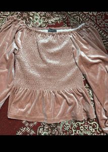 Smocked Velvet Off-Shoulder Top