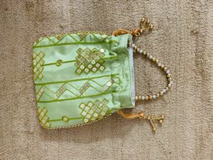Green Embellished Pouch