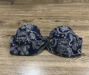 Navy Paisley Print Bandeau Bikini Top 🐟🫐