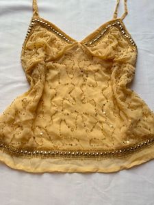 Sparkling Embellished Yellow Camisole Top