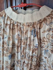 Floral Print Pleated Gown with Lace
