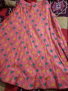 Pink Leaf Print Ethnic Skirt