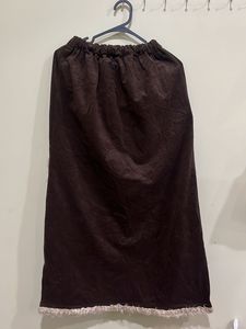 Brown Embroidered Fur Trim Maxi Skirt