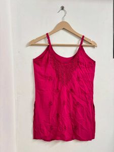 Chikankari Embroidered Fuchsia Kurti Top