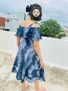 Stylish Blue Tie-Dye Off-Shoulder Dress