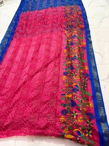 Beautiful Pink &amp; Blue Bandhani Saree