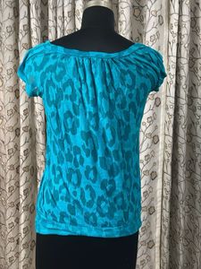 Blue Animal Print V-Neck Top