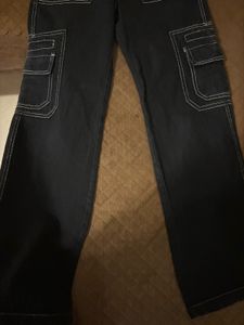 Black Cargo Denim with contrast white stitching ⛓️