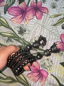Boho Oxidized Silver Bangle Set