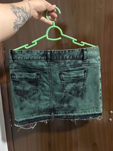 Vintage Green Wash Denim Mini Skirt