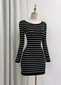 Black & White Striped Long Sleeve Dress