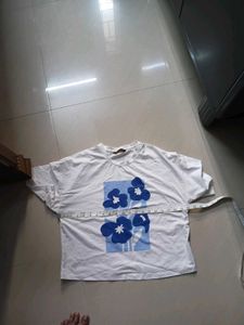 White T-Shirt with Blue Floral Print