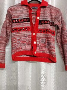 Red Patterned Cardigan