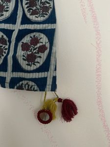 Blue Block Print Kurta with Tassels