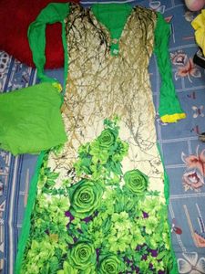 green kurta for women with bottom wear