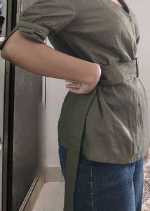 Olive Green Wrap Top with Belt