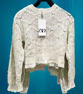 Zara White Crochet Knit Sweater