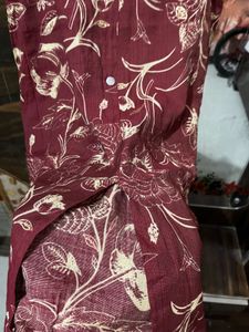 Maroon Floral Print Button-Down Dress