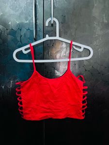 Red Strappy Crop Top with Cutouts