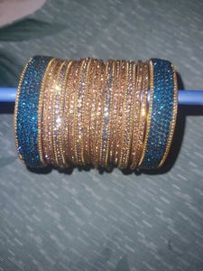 Exquisite Blue & Gold Stone Bangles 1hand