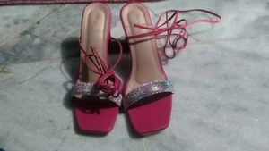 Pink Rhinestone Tie-Up Heels