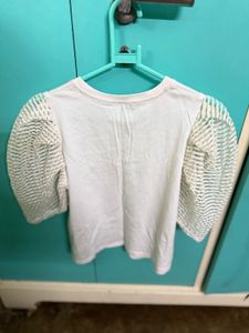 White Top with Mesh Sleeves by Zara