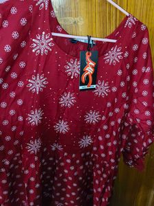 Red Kurta with Snowflake Print
