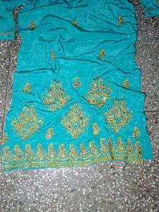 cyan silk salwar kameez set with dupatta