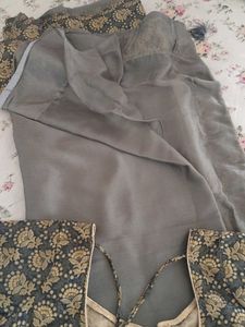 Elegant Grey Saree with Brocade Blouse