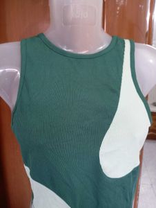 Green Colorblock Ribbed Tank Top