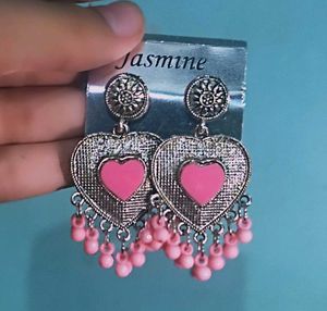 Pink Heart Dangle Earrings