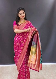 Stunning Pink Banarasi Silk Saree