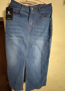 Midi Denim Skirt with Slit