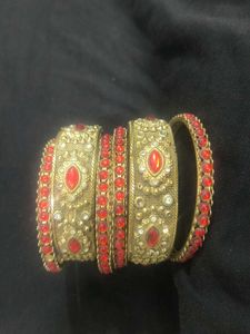 Elegant Red & Gold Bangle Set