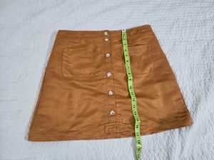 Stylish Tan Button-Front Mini Skirt waist 30