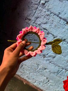 crochet pink floral hdir bun stick 🌷✨