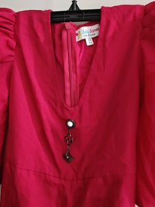 Vibrant Magenta Jumpsuit with Puff Sleeves