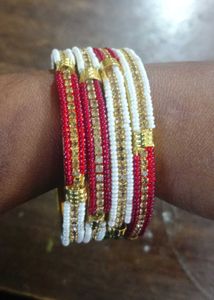 Green ,Red And  White Beads Bangles Pack Of Bangle