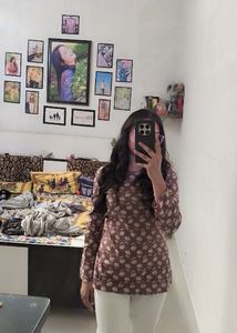Brown Floral Print Kurta Top