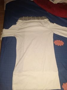 Women Self Design High Neck Cotton Blend T-shirt