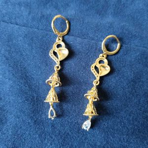 Gold Heart Dangle Earrings