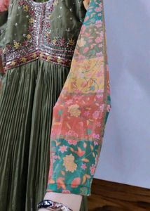 Olive Green Embroidered Anarkali Gown